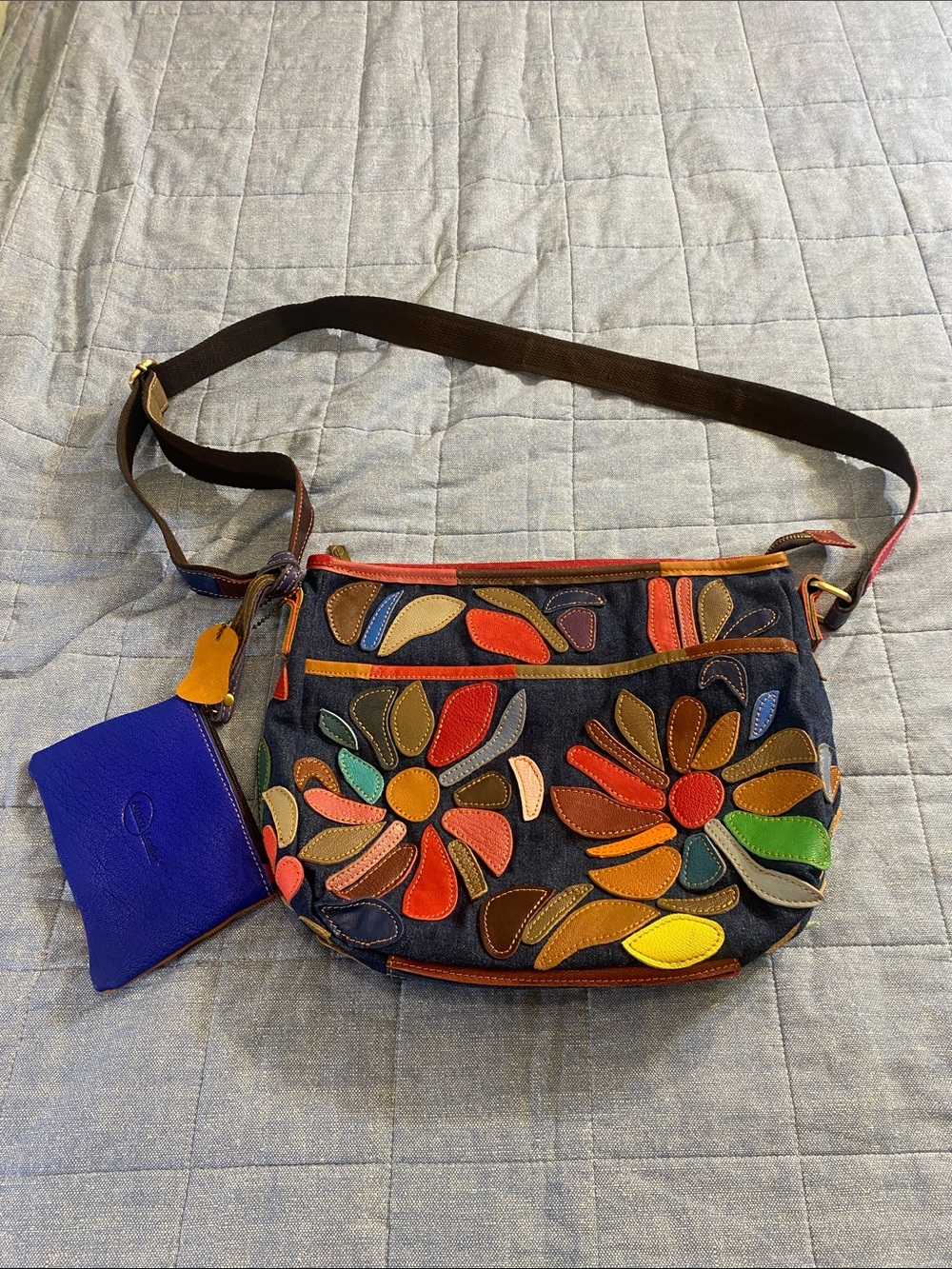 Multicolor Floral Patchwork Amerileather Crossbody Bag